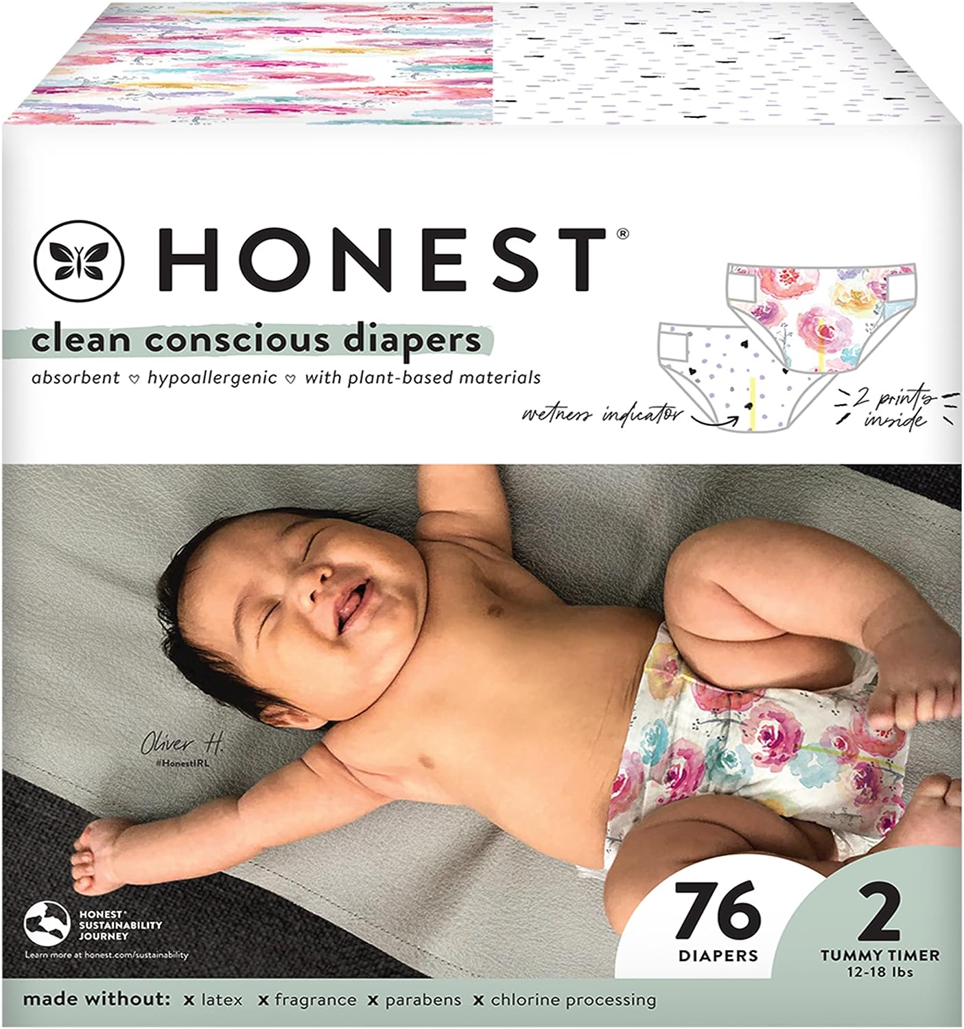 The Honest Company Clean Conscious Diapers | Plant-Based, Sustainable | Classic Stripes + Feeling Nauti | Super Club Box, Size 3 (16-28 lbs), 136 Count - Image 1
